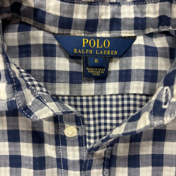 Polo Romper - Blue / White Checkerboard Pattern - Girls Size 8 - 1845 - Picture 2 of 3